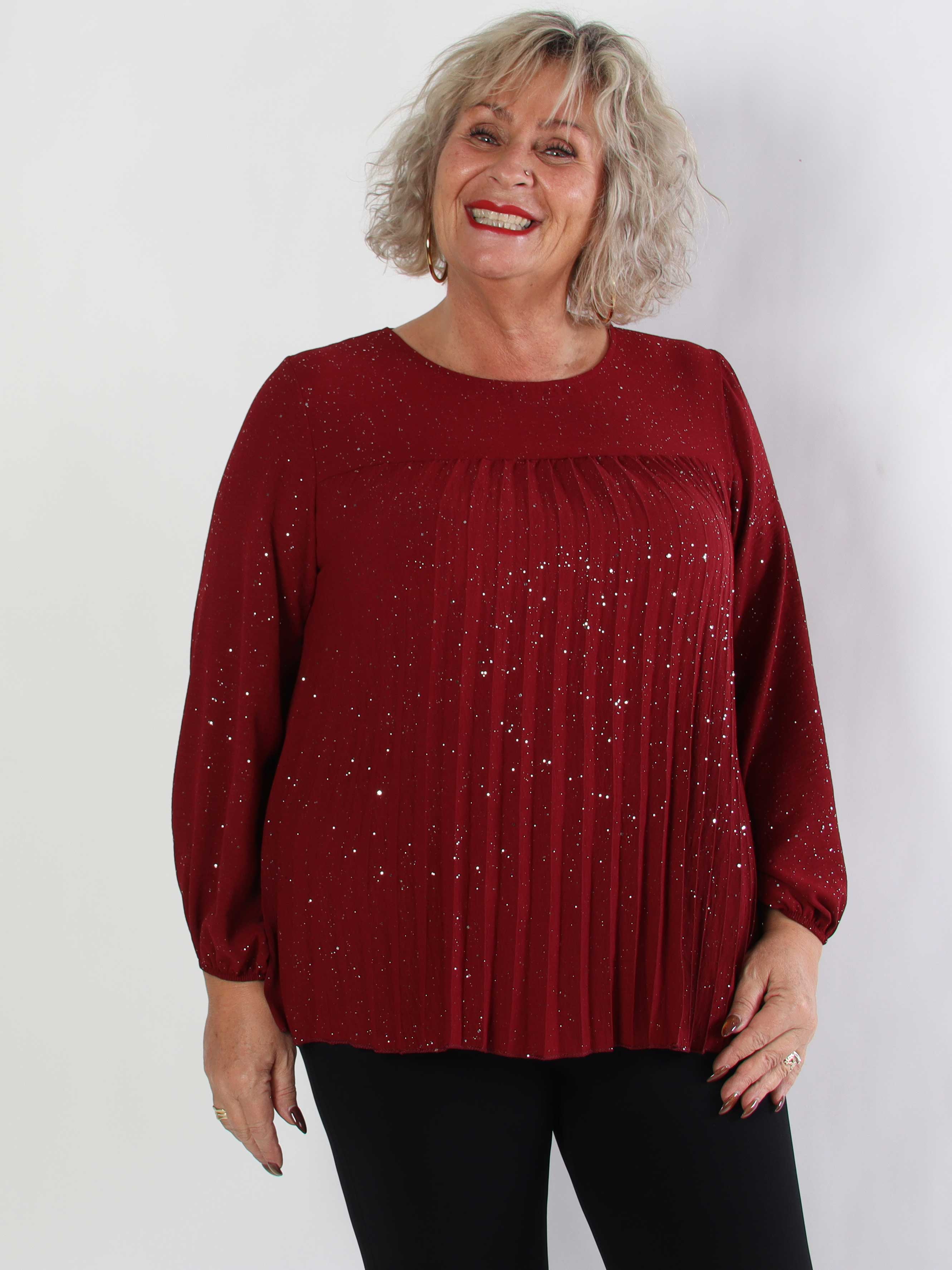 Nancy Glitter Shirt L/S - Plisseret plus size bluse med glitter